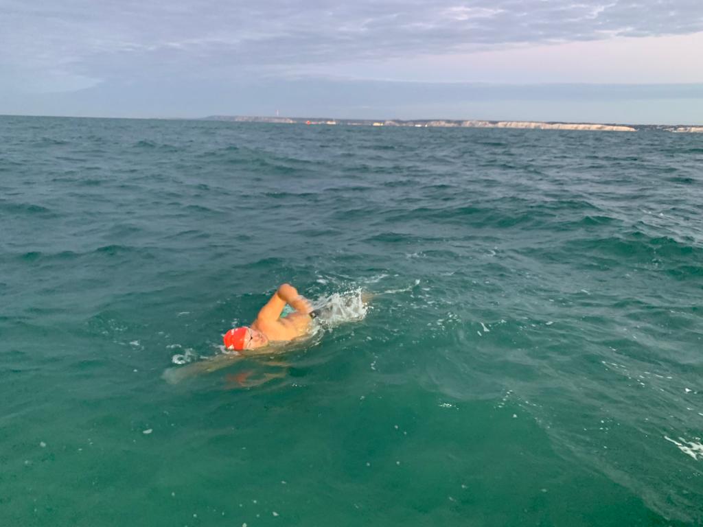 Swimmer in the channel